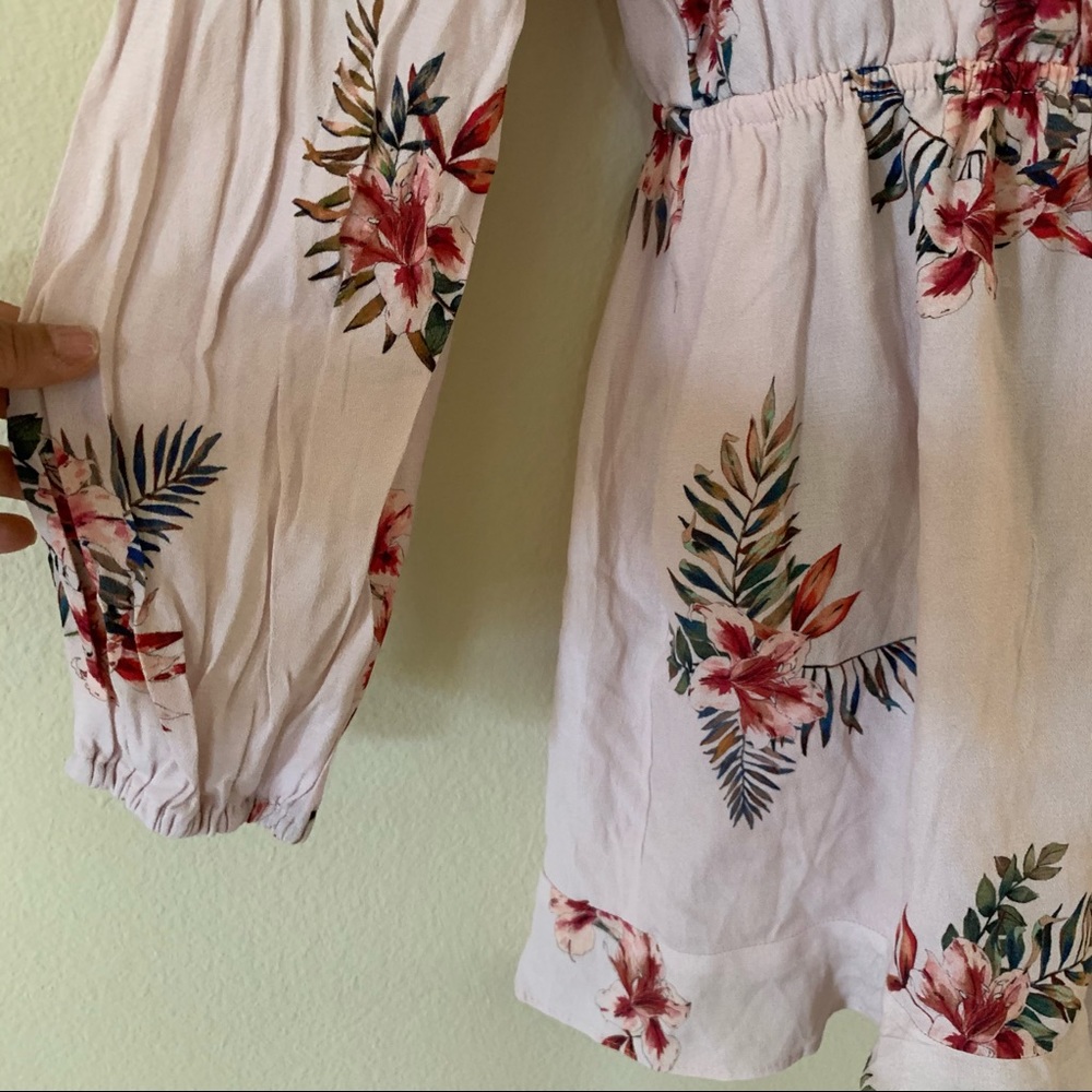 Willow and Clay Pink Floral Long Sleeve V Neck Romper - Picture 5 of 8